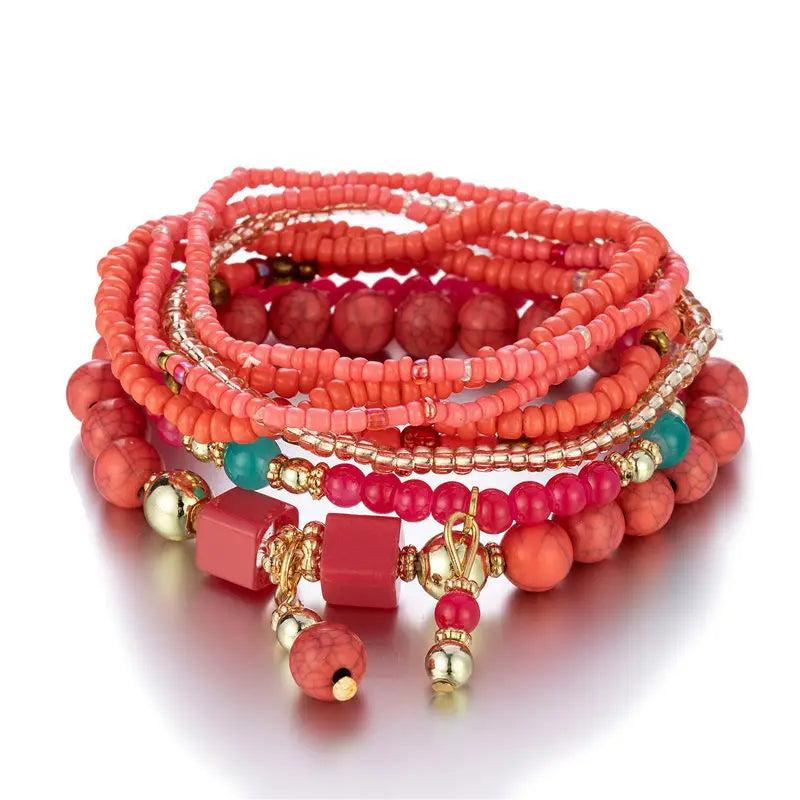 8Pcs Boho Colorful Rice Beads Bracelet Set For Women Summer Elastic Beaded Chain Bangle Girls Fashion Jewelry Accessories